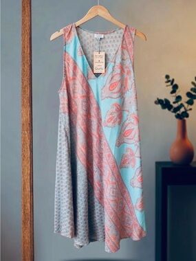 Guru Upcycled 100% Silk Paisley Midi Dress L/XL Made in India